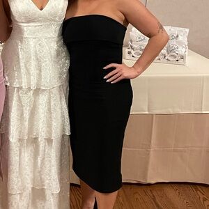 Strapless Black Midi Dress with Pockets